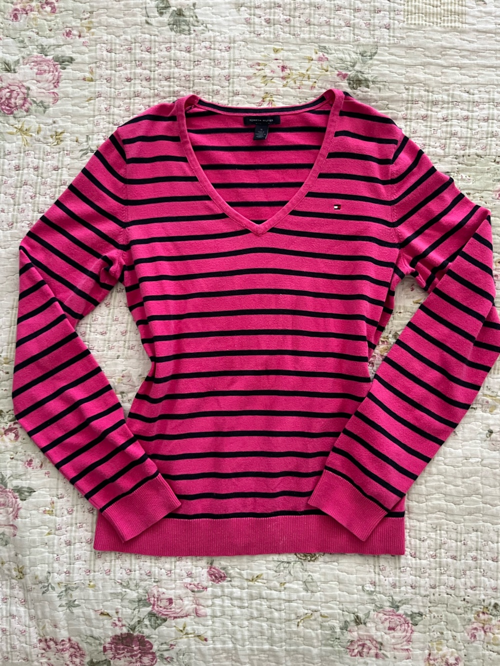Tommy Hilfiger Pink & Navy Striped Y2K Sweater